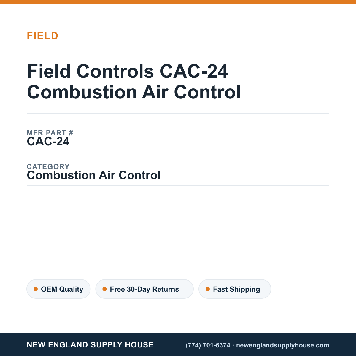Field Controls CAC-24 Combustion Air Control — New England Supply House spec card [NESH-SPEC-CARD-V2]