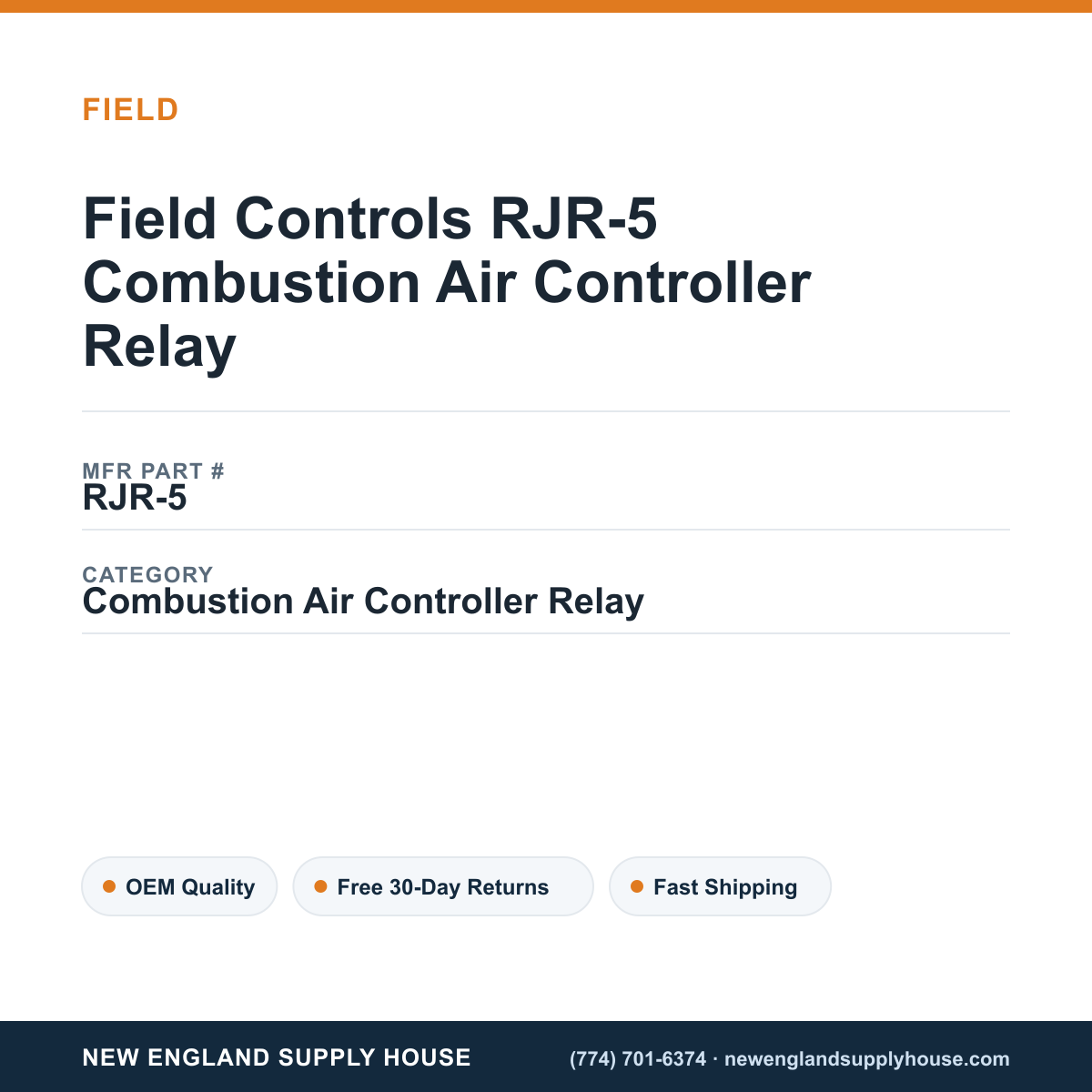 Field Controls RJR-5 Combustion Air Controller Relay — New England Supply House spec card [NESH-SPEC-CARD-V2]