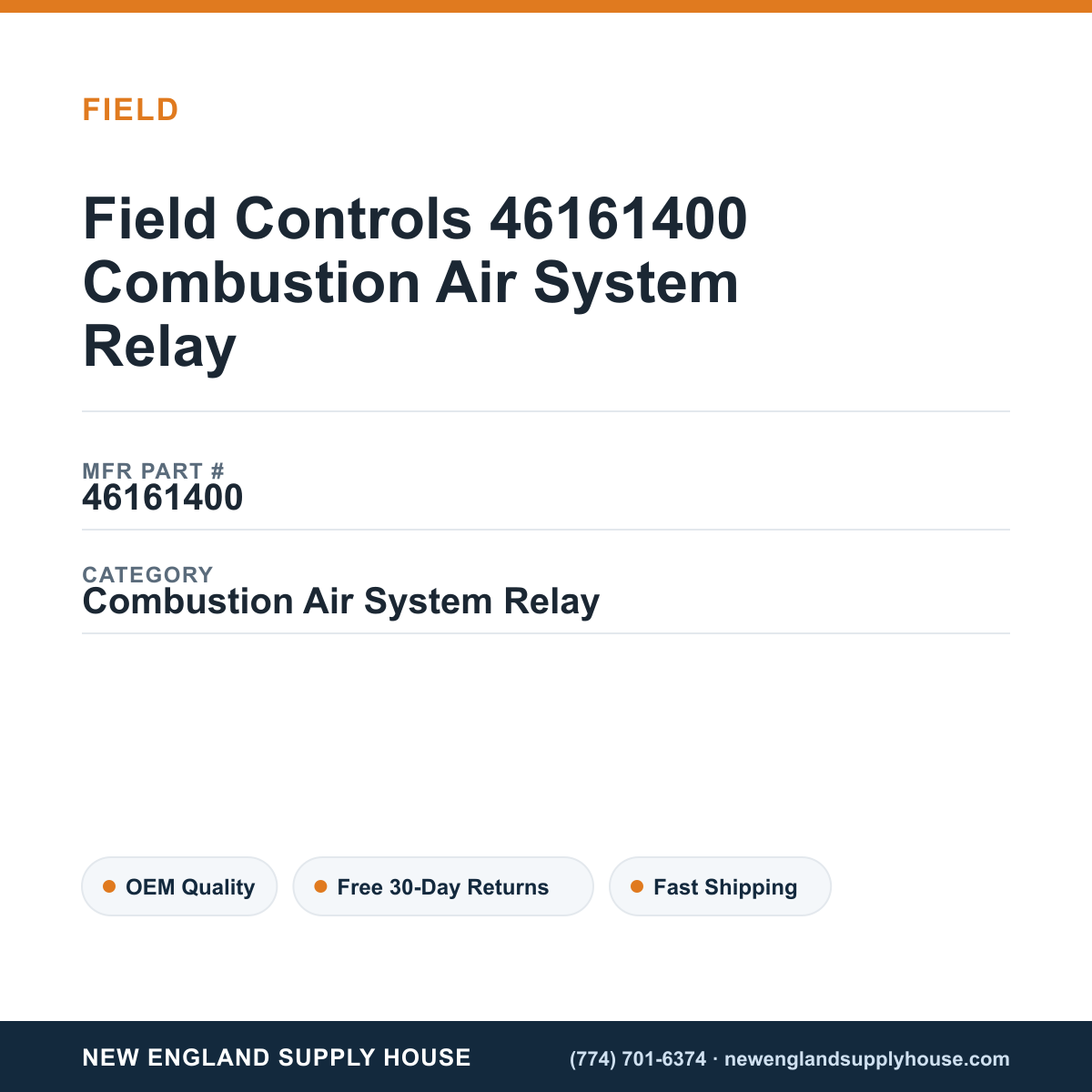 Field Controls 46161400 Combustion Air System Relay — New England Supply House spec card [NESH-SPEC-CARD-V2]