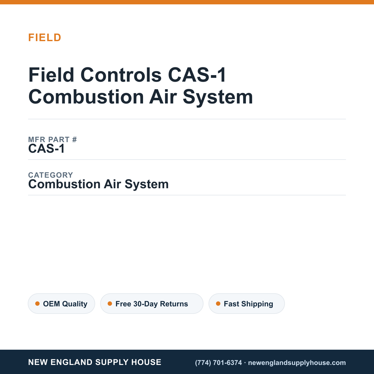 Field Controls CAS-1 Combustion Air System — New England Supply House spec card [NESH-SPEC-CARD-V2]