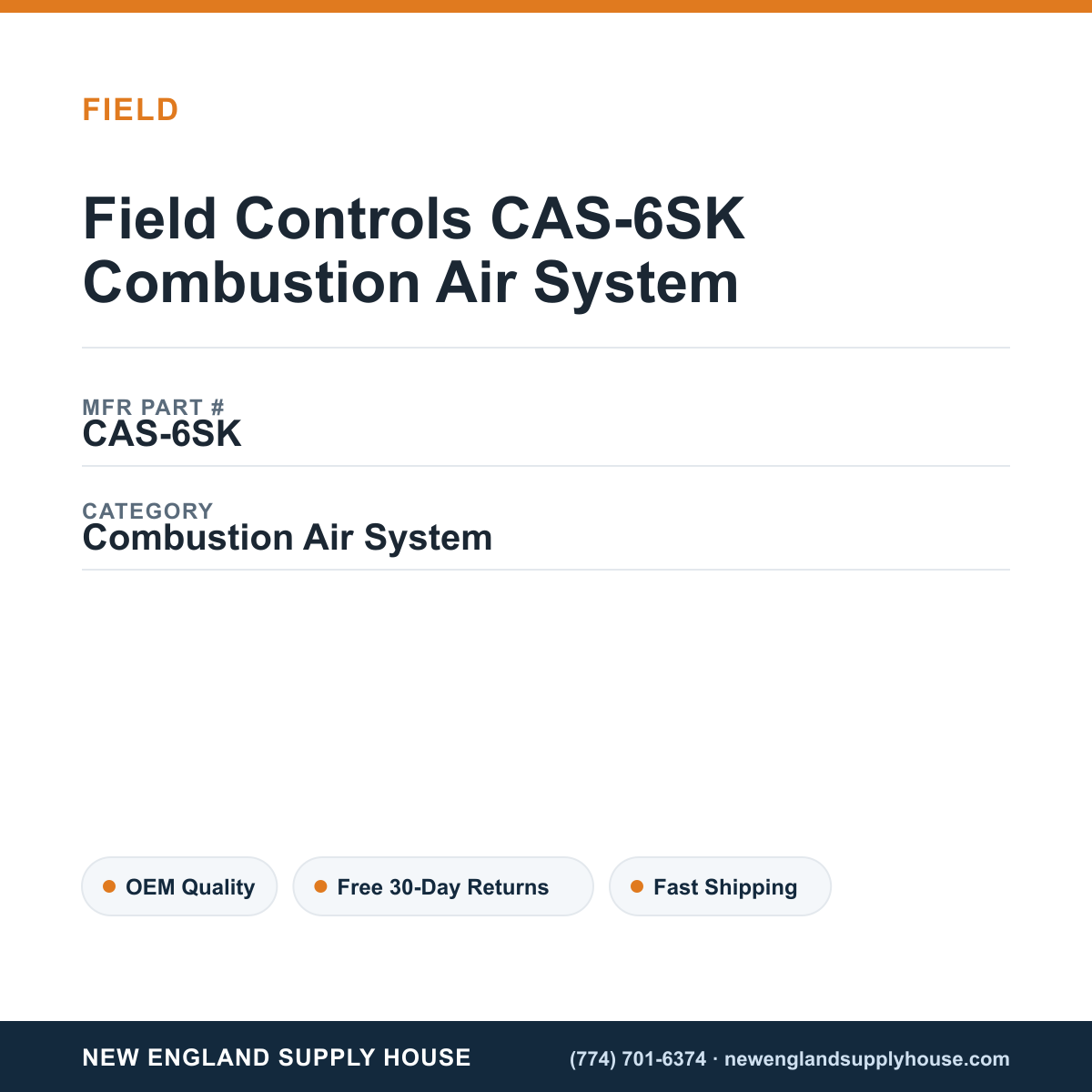 Field Controls CAS-6SK Combustion Air System — New England Supply House spec card [NESH-SPEC-CARD-V2]