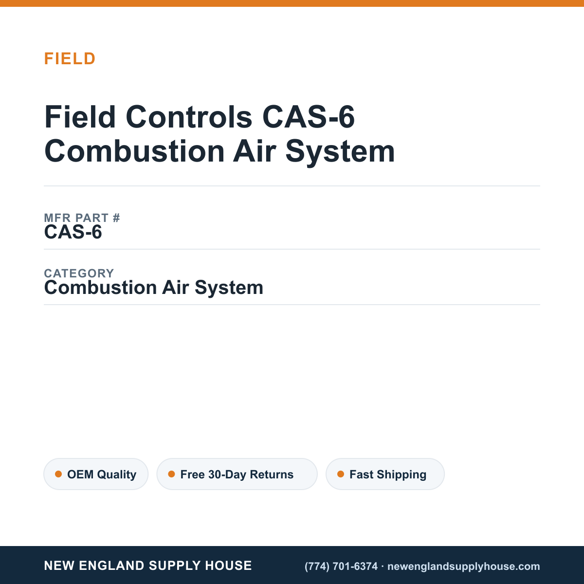 Field Controls CAS-6 Combustion Air System — New England Supply House spec card [NESH-SPEC-CARD-V2]