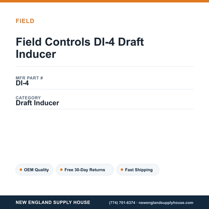 Field Controls DI-4 Draft Inducer — New England Supply House spec card [NESH-SPEC-CARD-V2]