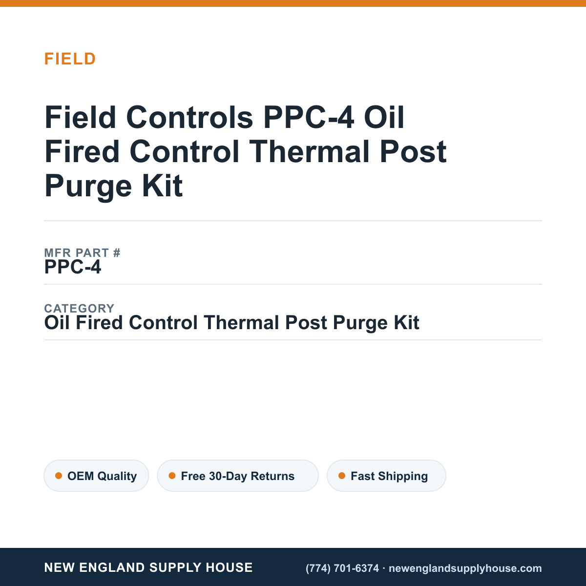 Field Controls PPC-4 Oil Fired Control Thermal Post Purge Kit — New England Supply House spec card [NESH-SPEC-CARD-V2]