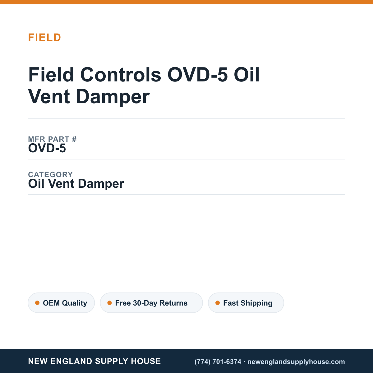 Field Controls OVD-5 Oil Vent Damper — New England Supply House spec card [NESH-SPEC-CARD-V2]