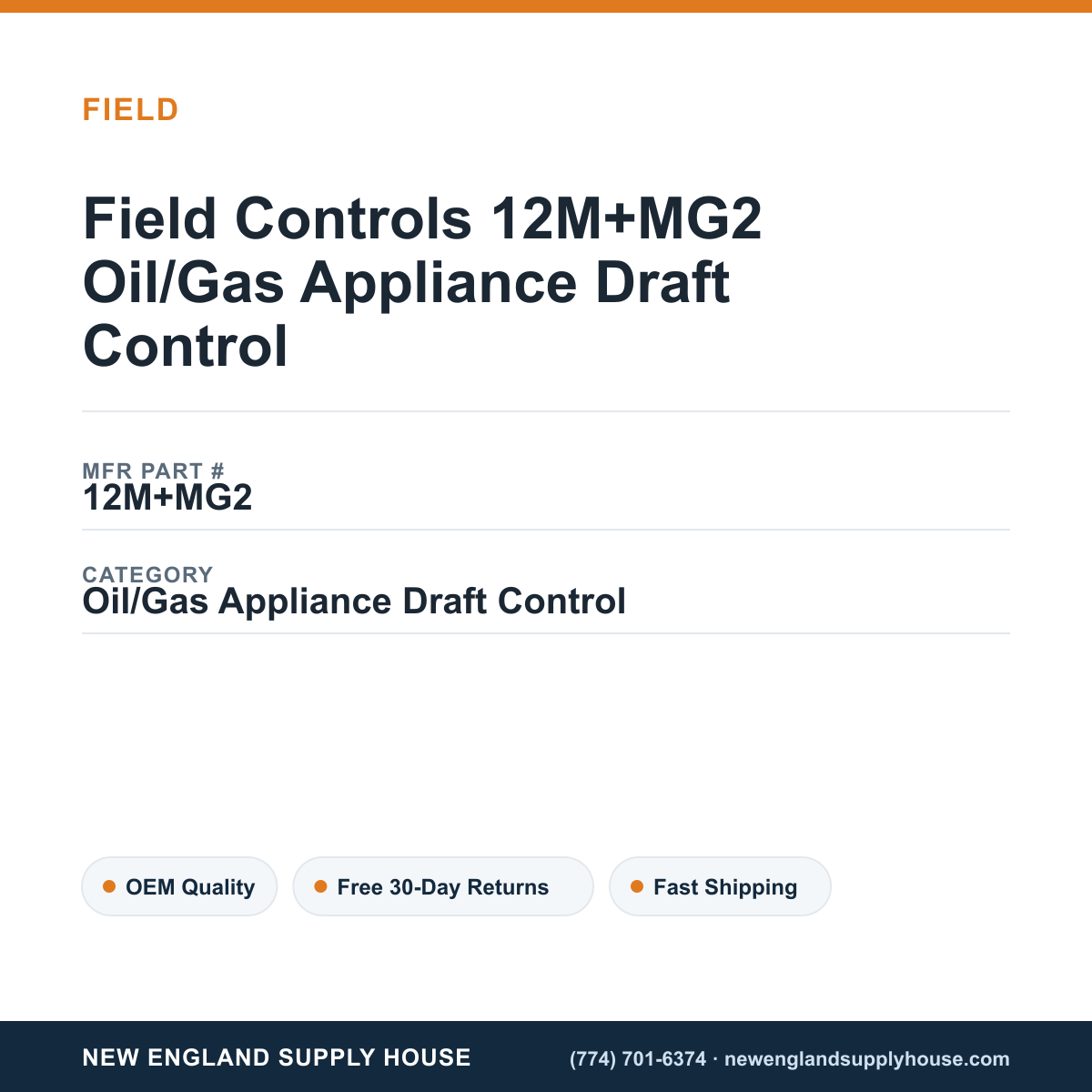 Field Controls 12M+MG2 Oil/Gas Appliance Draft Control — New England Supply House spec card [NESH-SPEC-CARD-V2]