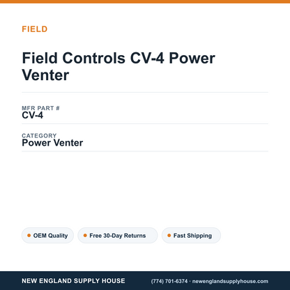 Field Controls CV-4 Power Venter — New England Supply House spec card [NESH-SPEC-CARD-V2]
