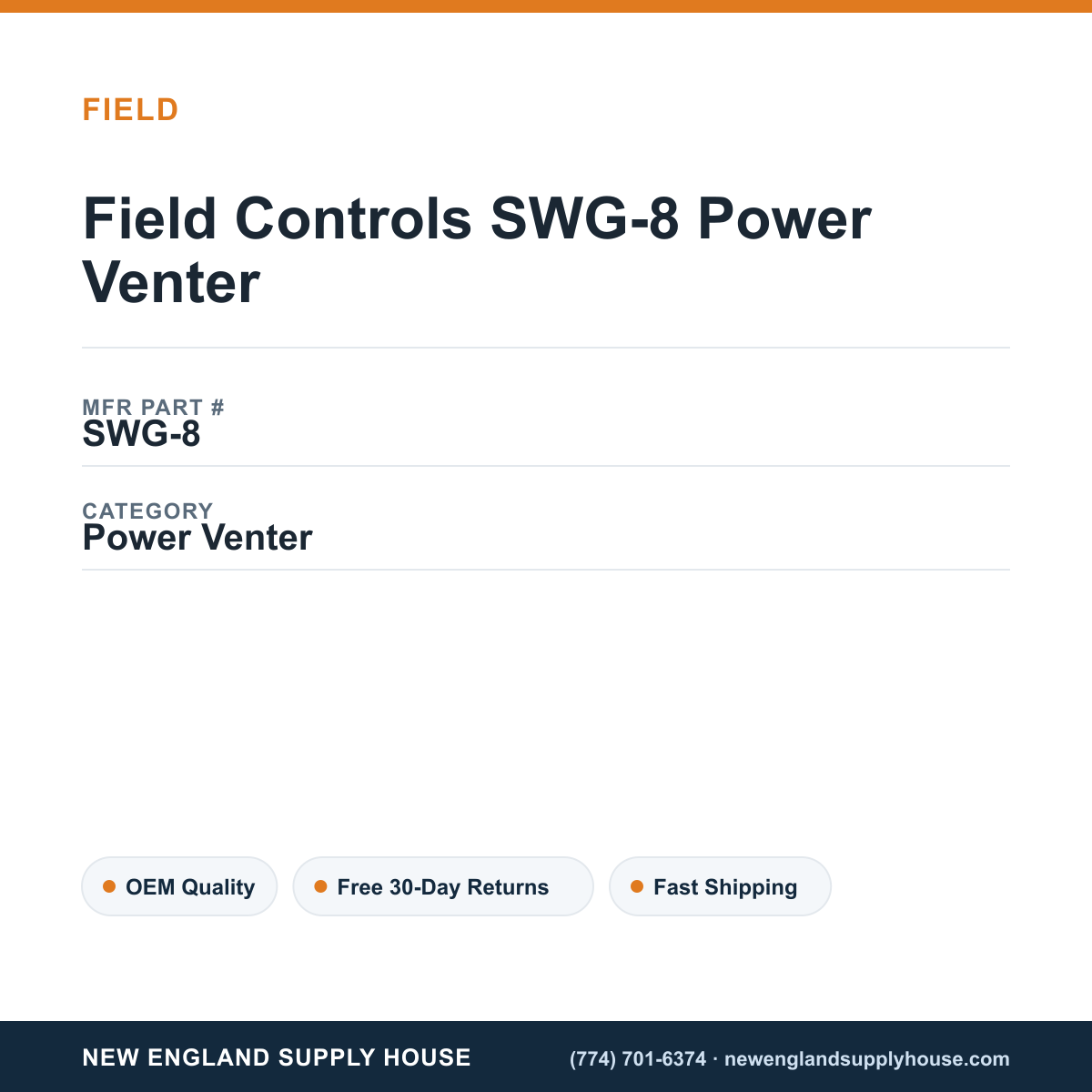 Field Controls SWG-8 Power Venter — New England Supply House spec card [NESH-SPEC-CARD-V2]