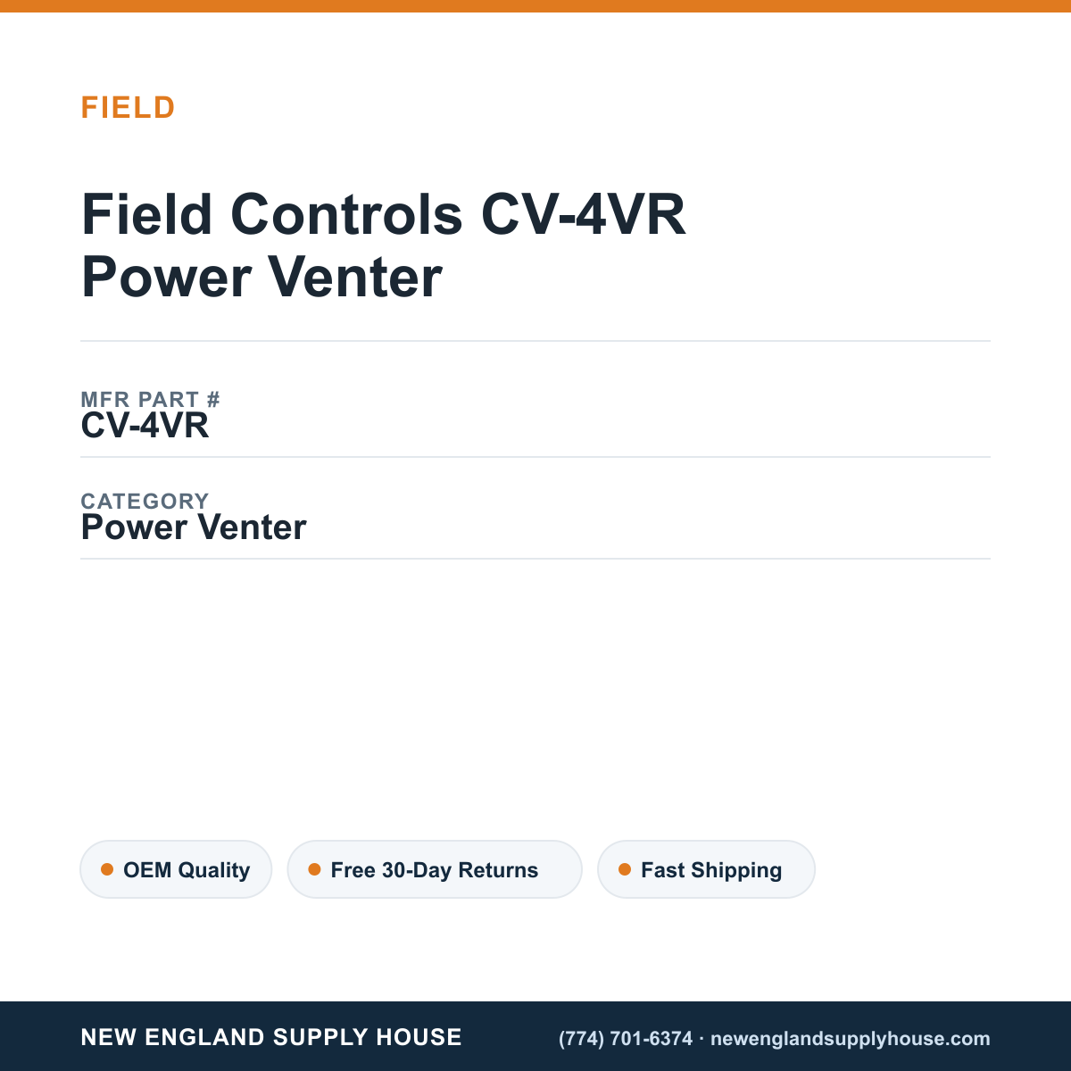 Field Controls CV-4VR Power Venter — New England Supply House spec card [NESH-SPEC-CARD-V2]