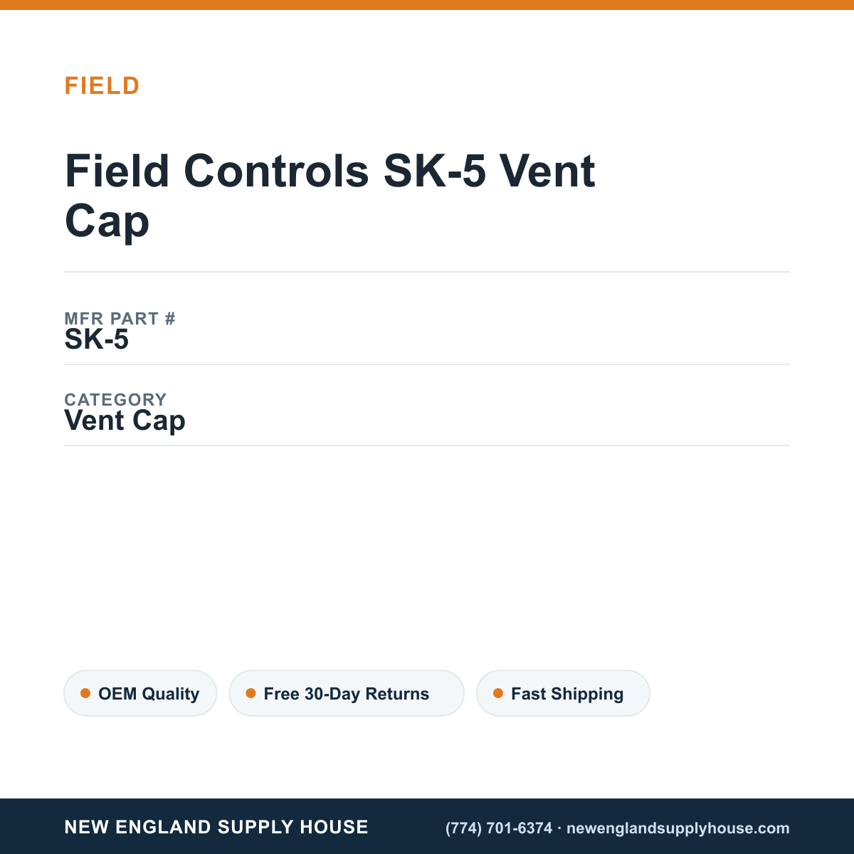 Field Controls SK-5 Vent Cap — New England Supply House spec card [NESH-SPEC-CARD-V2]