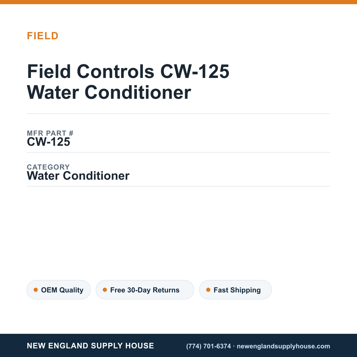 Field Controls CW-125 Water Conditioner — New England Supply House spec card [NESH-SPEC-CARD-V2]
