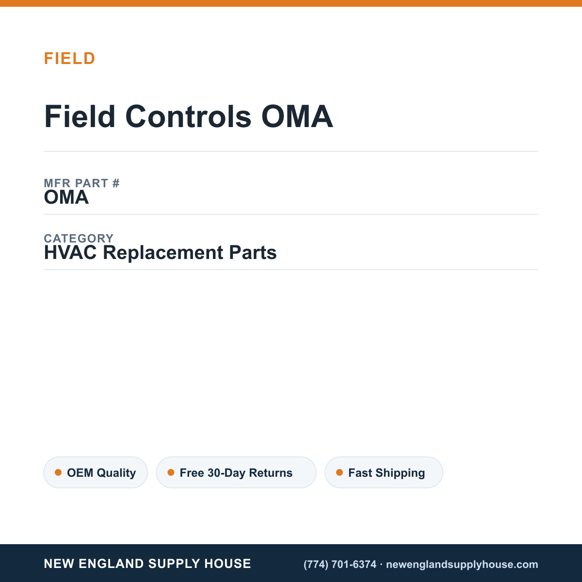 Field Controls OMA — New England Supply House spec card [NESH-SPEC-CARD-V2]
