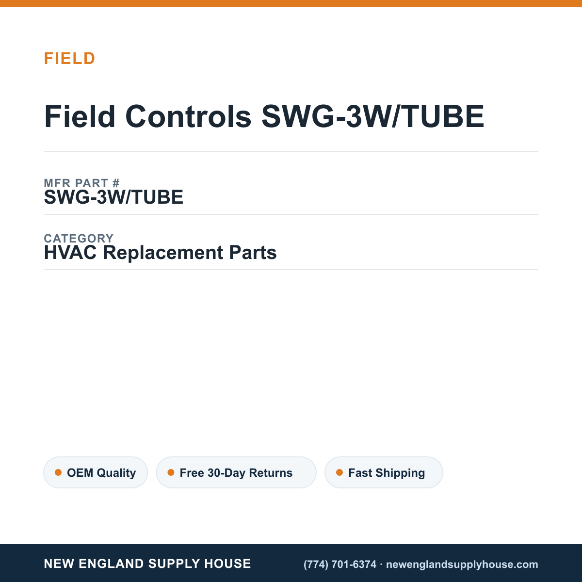 Field Controls SWG-3W/TUBE — New England Supply House spec card [NESH-SPEC-CARD-V2]
