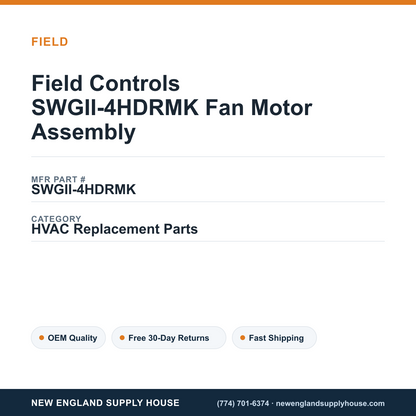 Field Controls SWGII-4HDRMK Fan Motor Assembly — New England Supply House spec card [NESH-SPEC-CARD-V2]