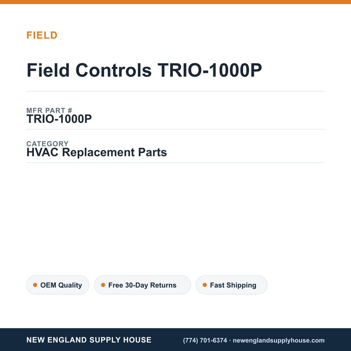 Field Controls TRIO-1000P — New England Supply House spec card [NESH-SPEC-CARD-V2]