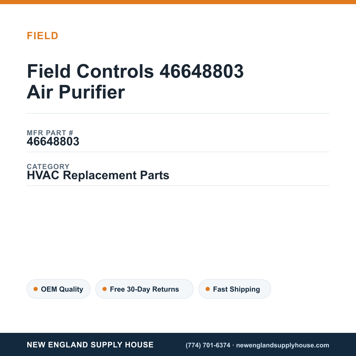 Field Controls 46648803 Air Purifier — New England Supply House spec card [NESH-SPEC-CARD-V2]