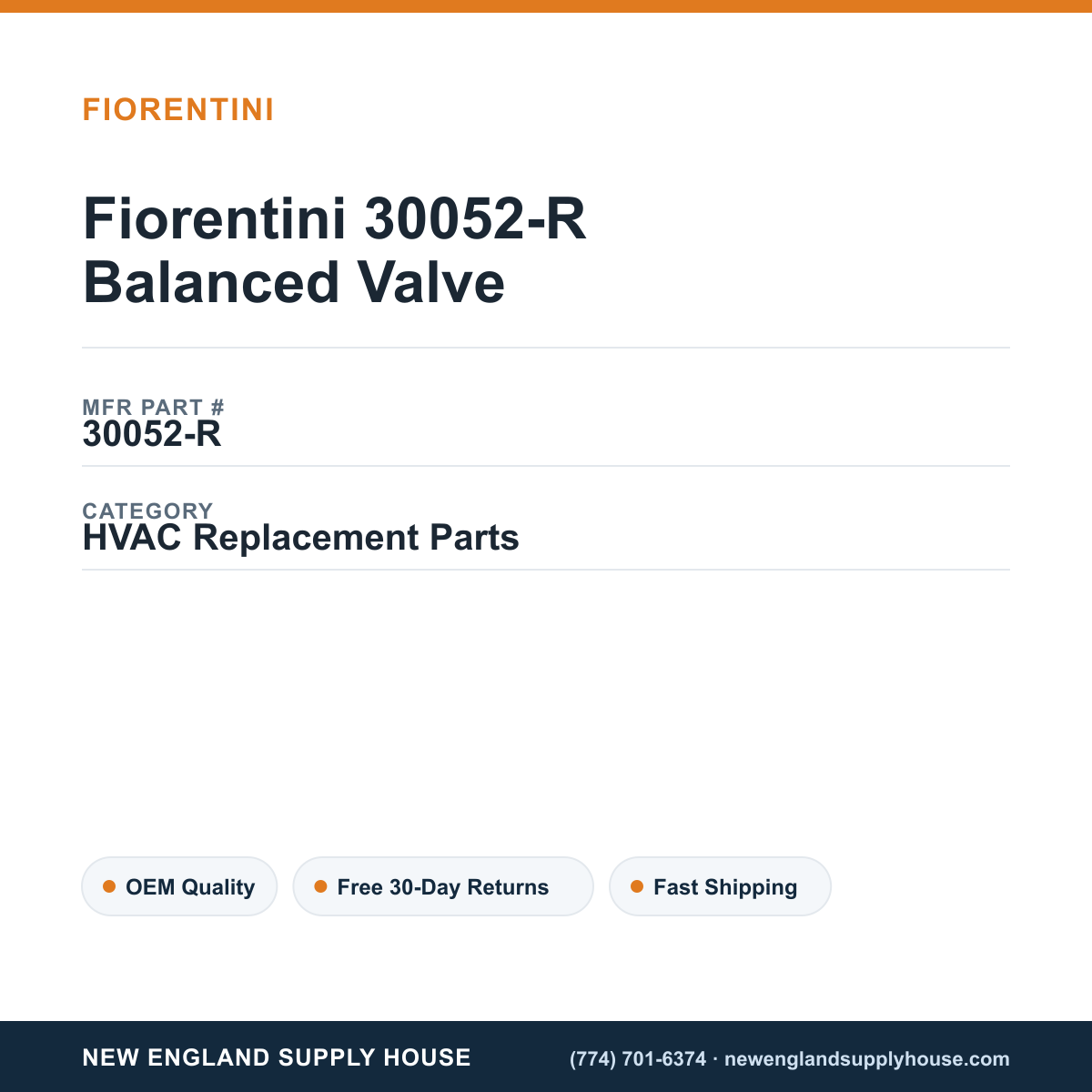 Fiorentini 30052-R Balanced Valve — New England Supply House spec card [NESH-SPEC-CARD-V2]