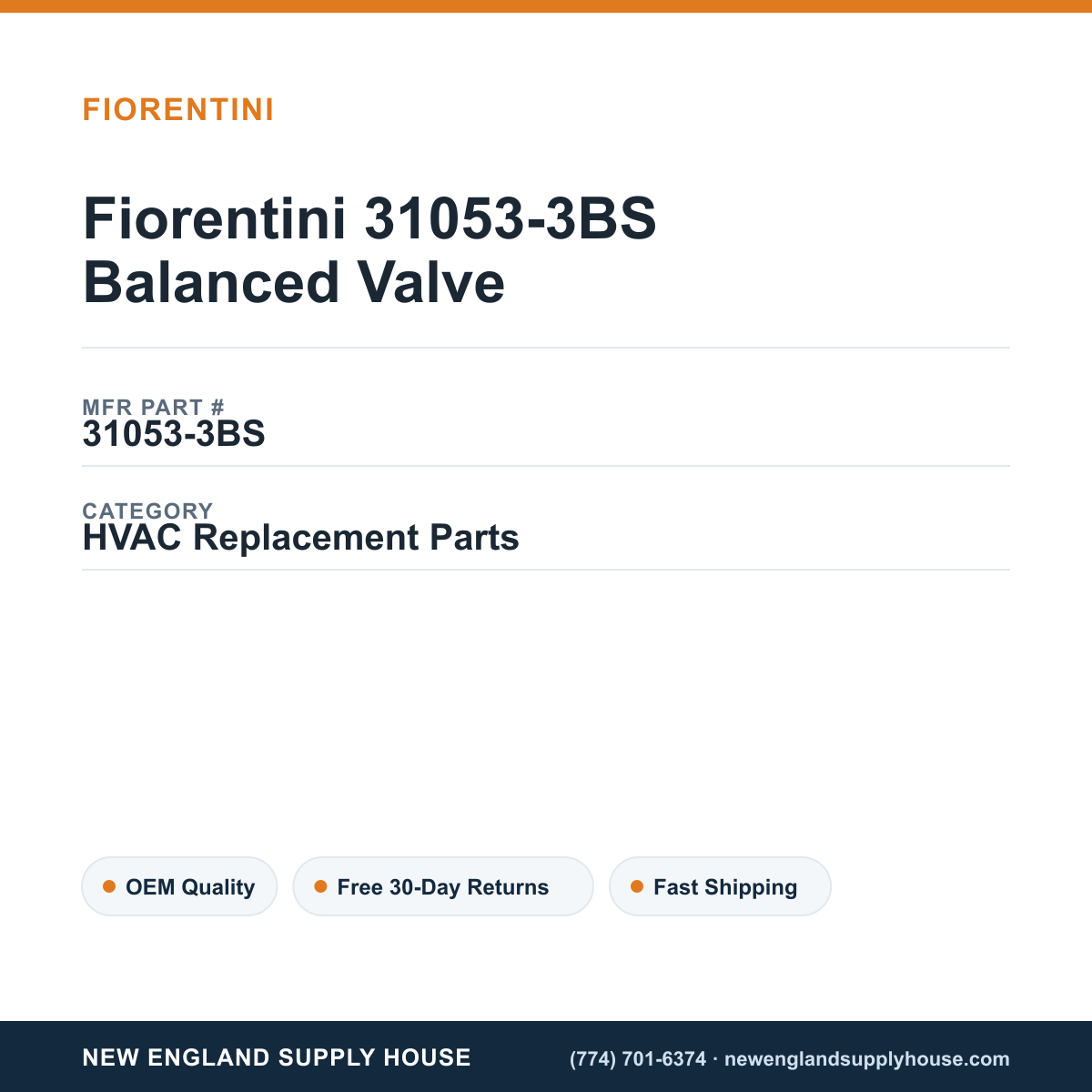 Fiorentini 31053-3BS Balanced Valve — New England Supply House spec card [NESH-SPEC-CARD-V2]