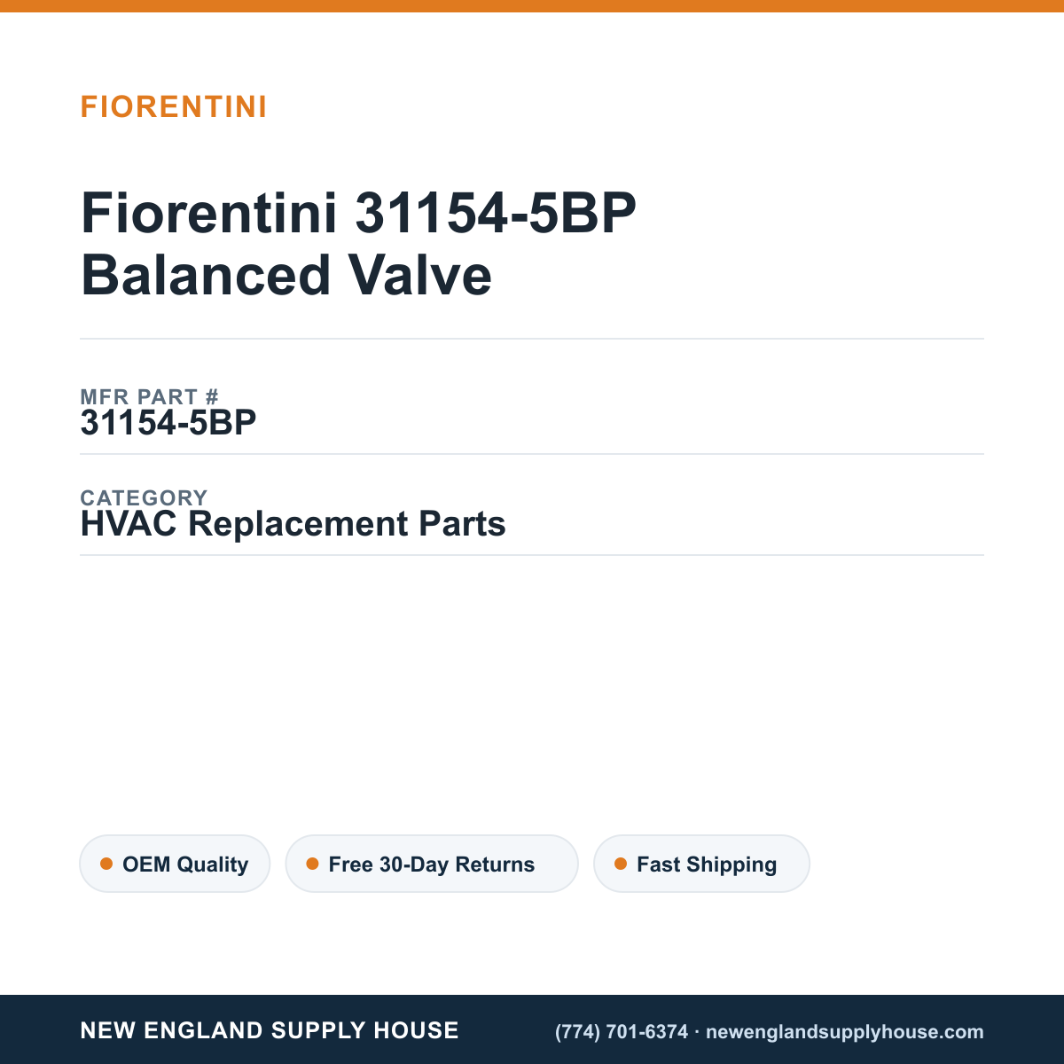 Fiorentini 31154-5BP Balanced Valve — New England Supply House spec card [NESH-SPEC-CARD-V2]