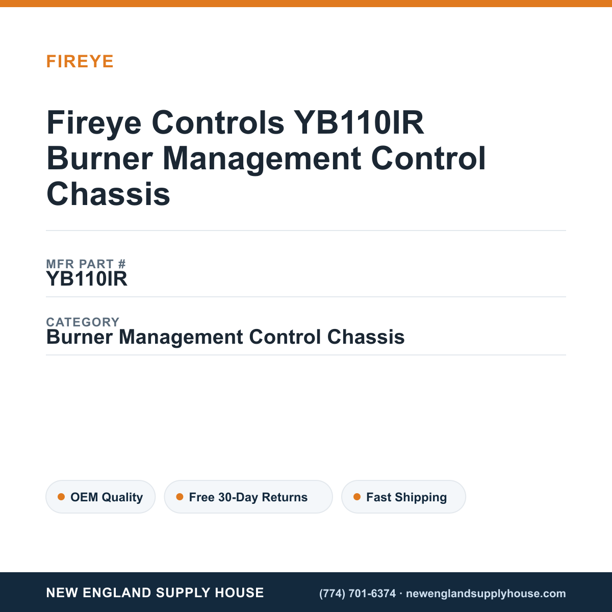 Fireye Controls YB110IR Burner Management Control Chassis — New England Supply House spec card [NESH-SPEC-CARD-V2]