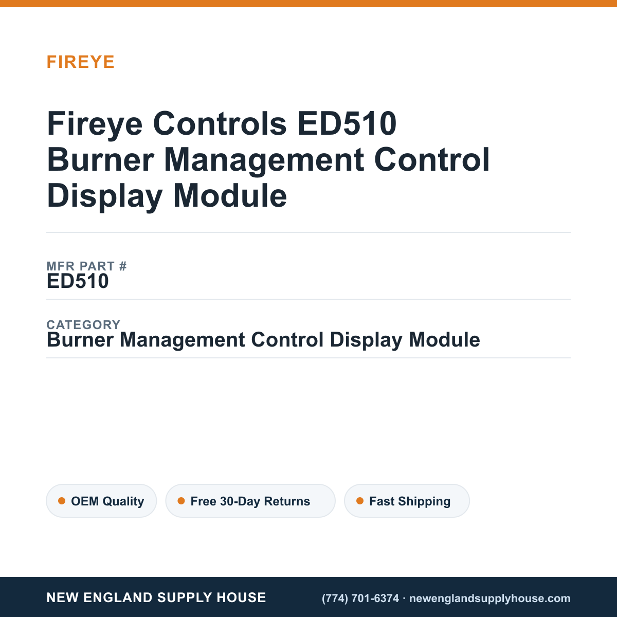 Fireye Controls ED510 Burner Management Control Display Module — New England Supply House spec card [NESH-SPEC-CARD-V2]