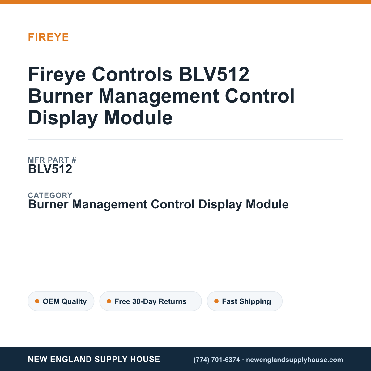Fireye Controls BLV512 Burner Management Control Display Module — New England Supply House spec card [NESH-SPEC-CARD-V2]