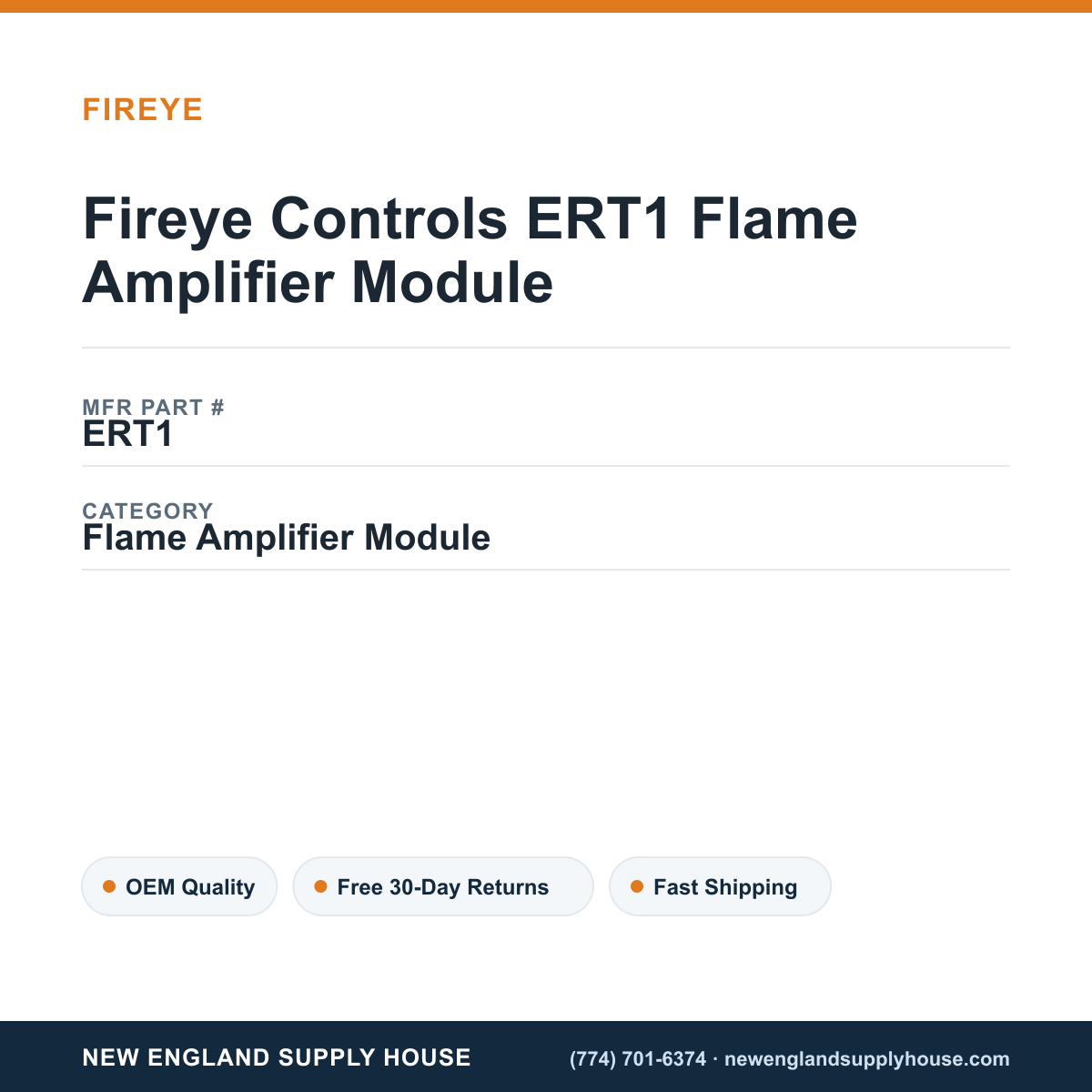 Fireye Controls ERT1 Flame Amplifier Module — New England Supply House spec card [NESH-SPEC-CARD-V2]