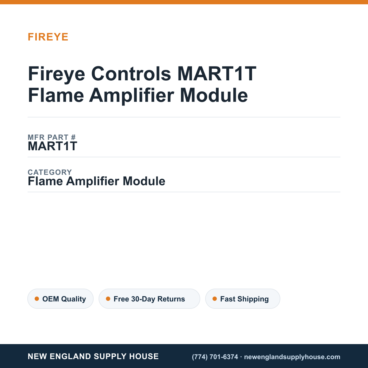 Fireye Controls MART1T Flame Amplifier Module — New England Supply House spec card [NESH-SPEC-CARD-V2]