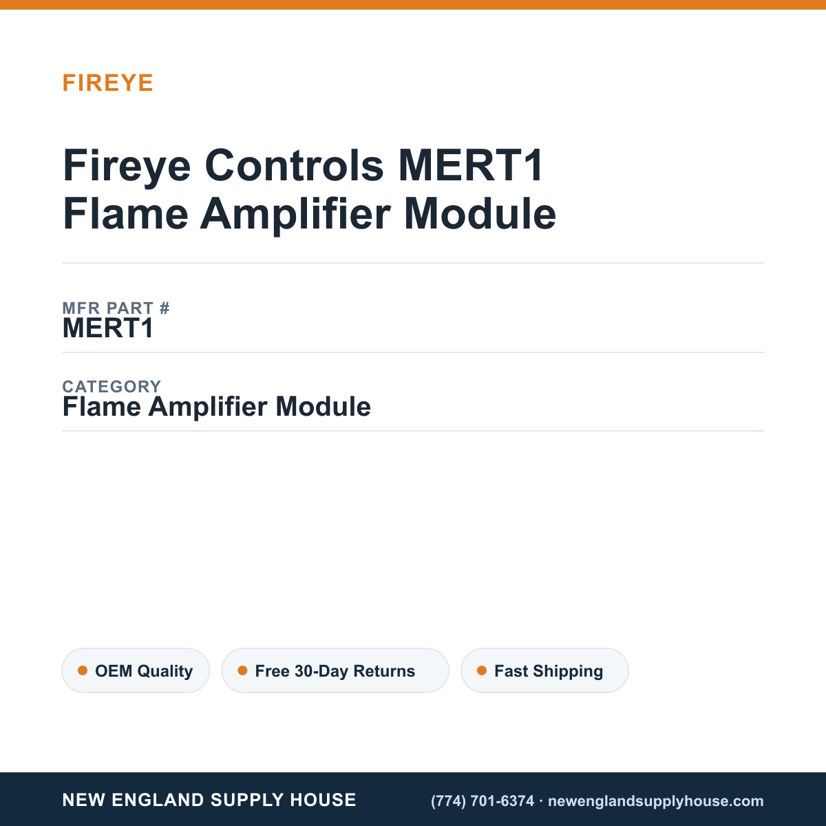Fireye Controls MERT1 Flame Amplifier Module — New England Supply House spec card [NESH-SPEC-CARD-V2]