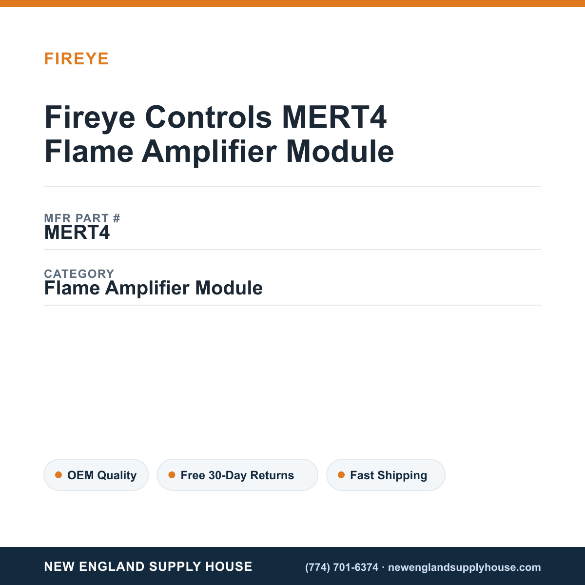 Fireye Controls MERT4 Flame Amplifier Module — New England Supply House spec card [NESH-SPEC-CARD-V2]