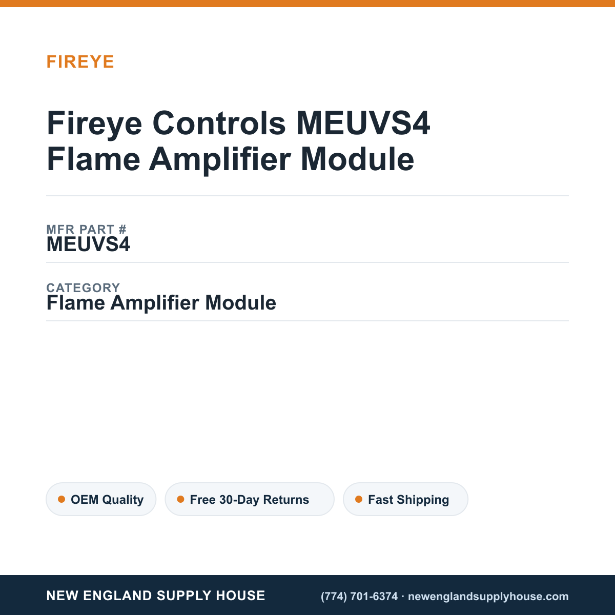 Fireye Controls MEUVS4 Flame Amplifier Module — New England Supply House spec card [NESH-SPEC-CARD-V2]