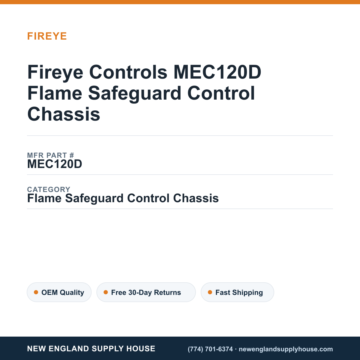 Fireye Controls MEC120D Flame Safeguard Control Chassis — New England Supply House spec card [NESH-SPEC-CARD-V2]