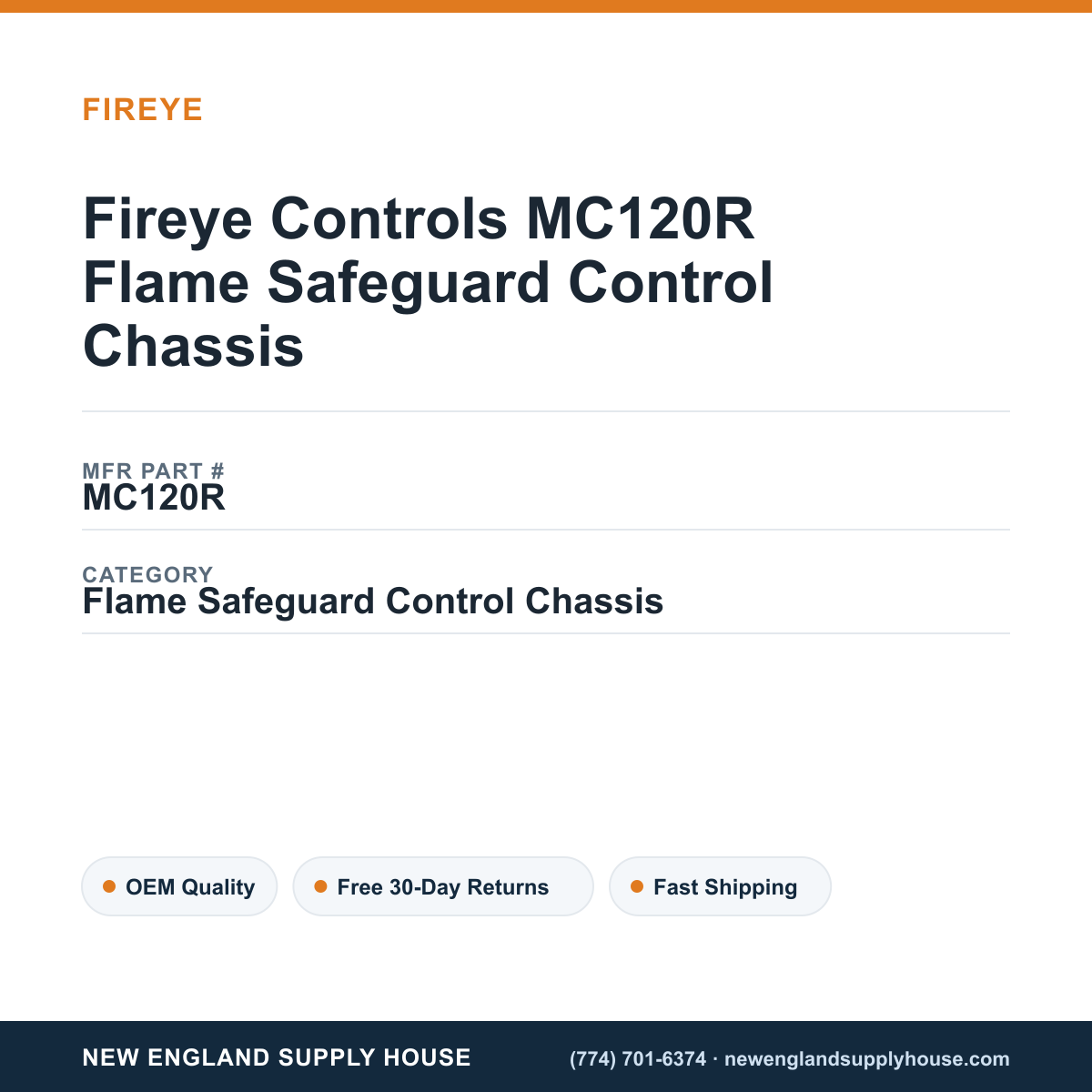 Fireye Controls MC120R Flame Safeguard Control Chassis — New England Supply House spec card [NESH-SPEC-CARD-V2]