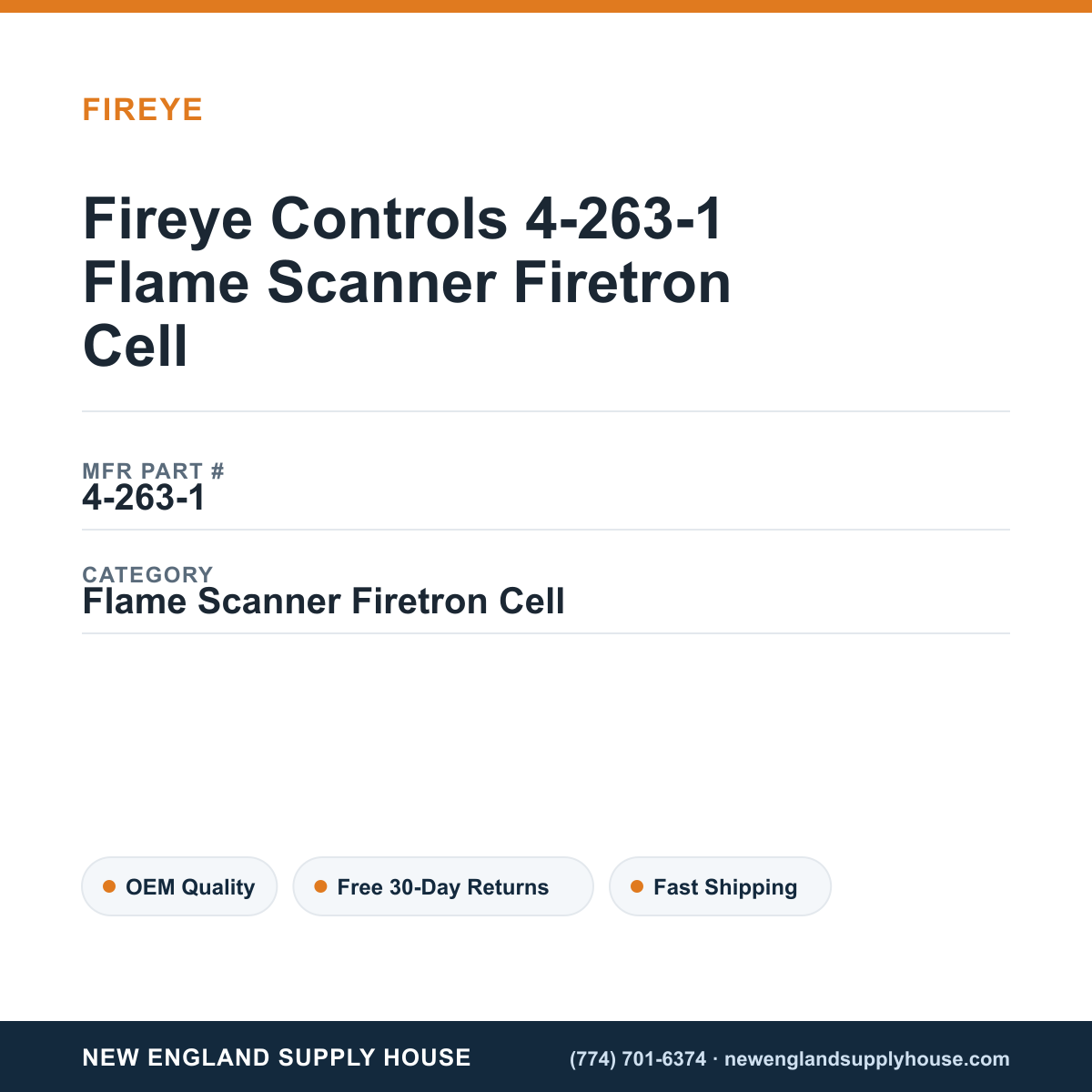 Fireye Controls 4-263-1 Flame Scanner Firetron Cell — New England Supply House spec card [NESH-SPEC-CARD-V2]