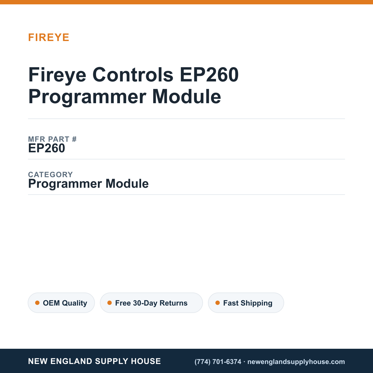 Fireye Controls EP260 Programmer Module — New England Supply House spec card [NESH-SPEC-CARD-V2]