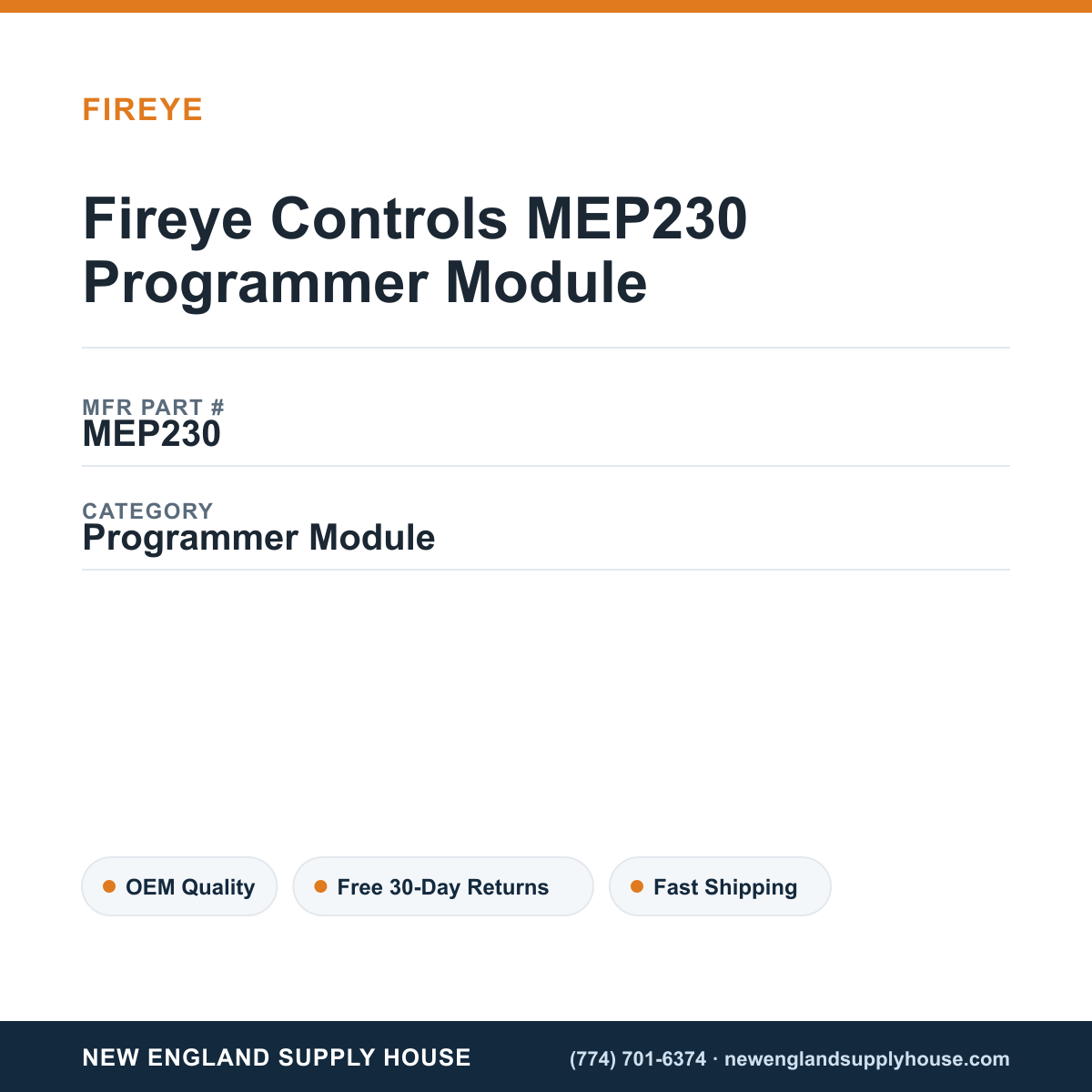 Fireye Controls MEP230 Programmer Module — New England Supply House spec card [NESH-SPEC-CARD-V2]