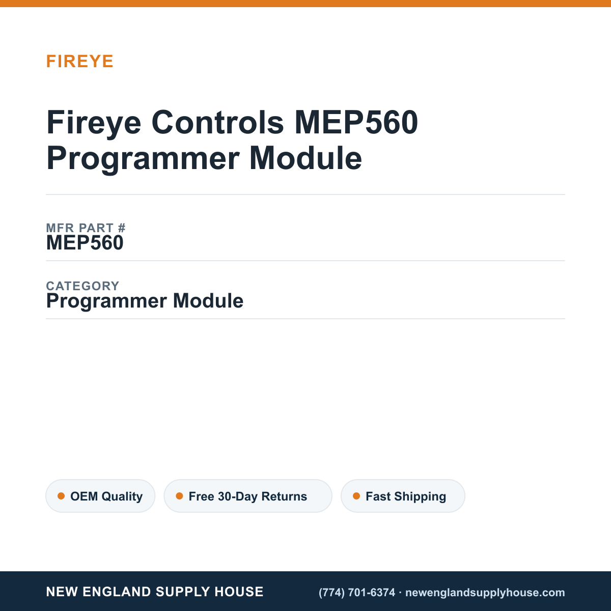 Fireye Controls MEP560 Programmer Module — New England Supply House spec card [NESH-SPEC-CARD-V2]