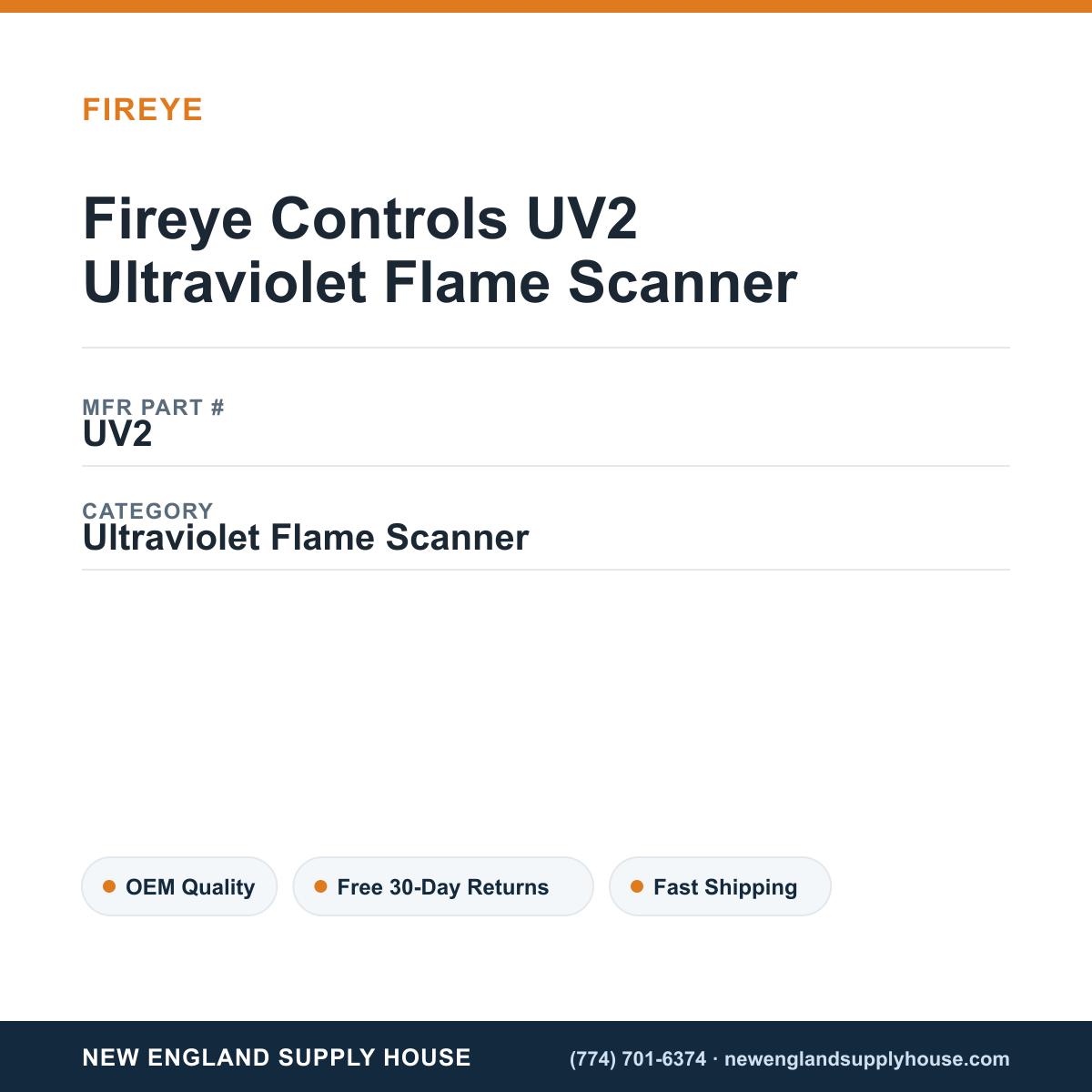 Fireye Controls UV2 Ultraviolet Flame Scanner — New England Supply House spec card [NESH-SPEC-CARD-V2]