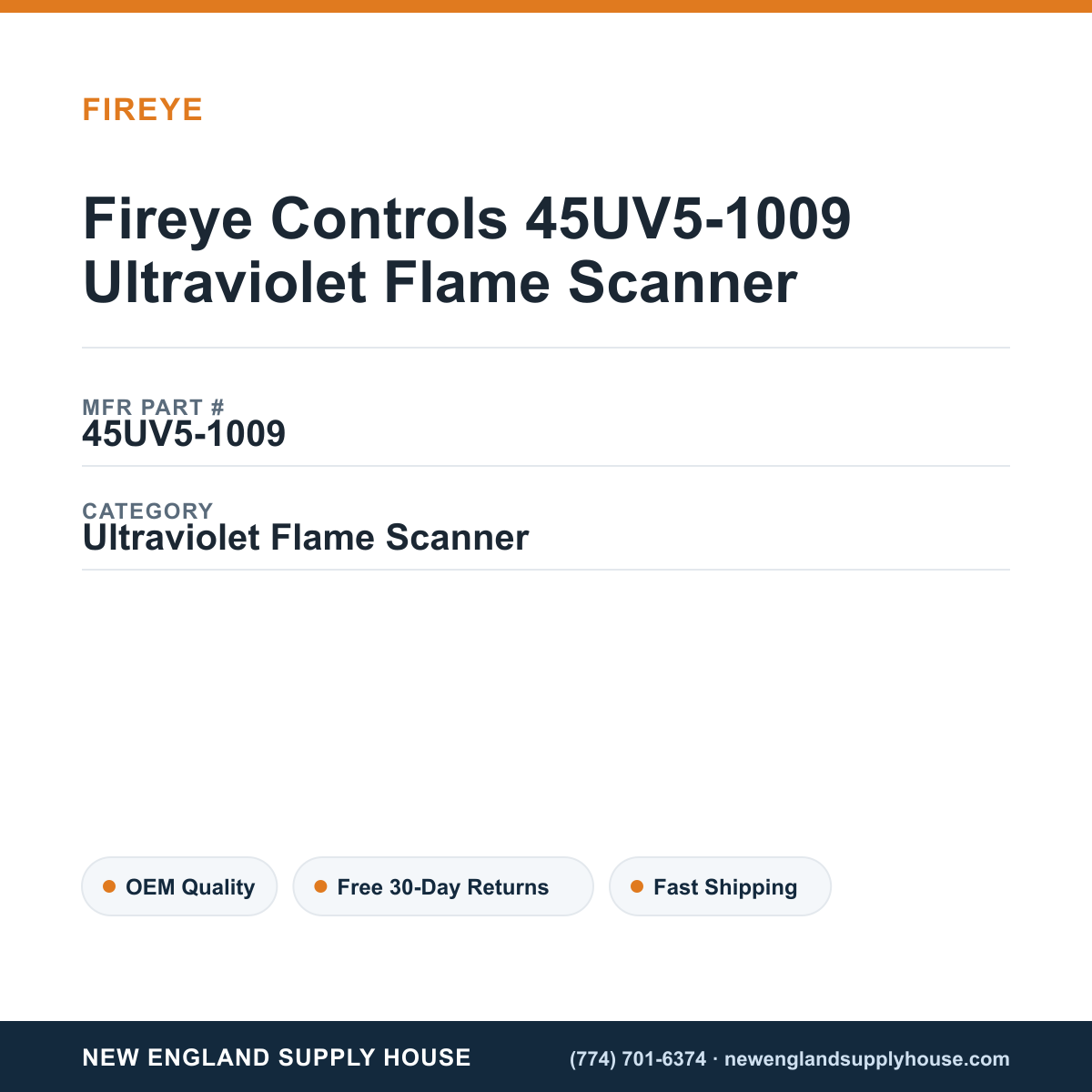 Fireye Controls 45UV5-1009 Ultraviolet Flame Scanner — New England Supply House spec card [NESH-SPEC-CARD-V2]