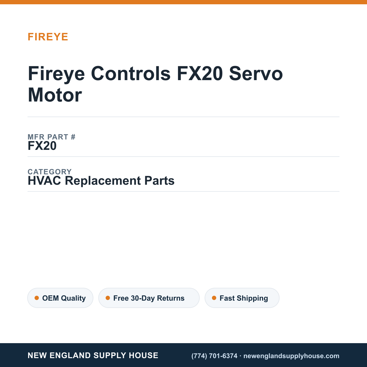 Fireye Controls FX20 Servo Motor — New England Supply House spec card [NESH-SPEC-CARD-V2]