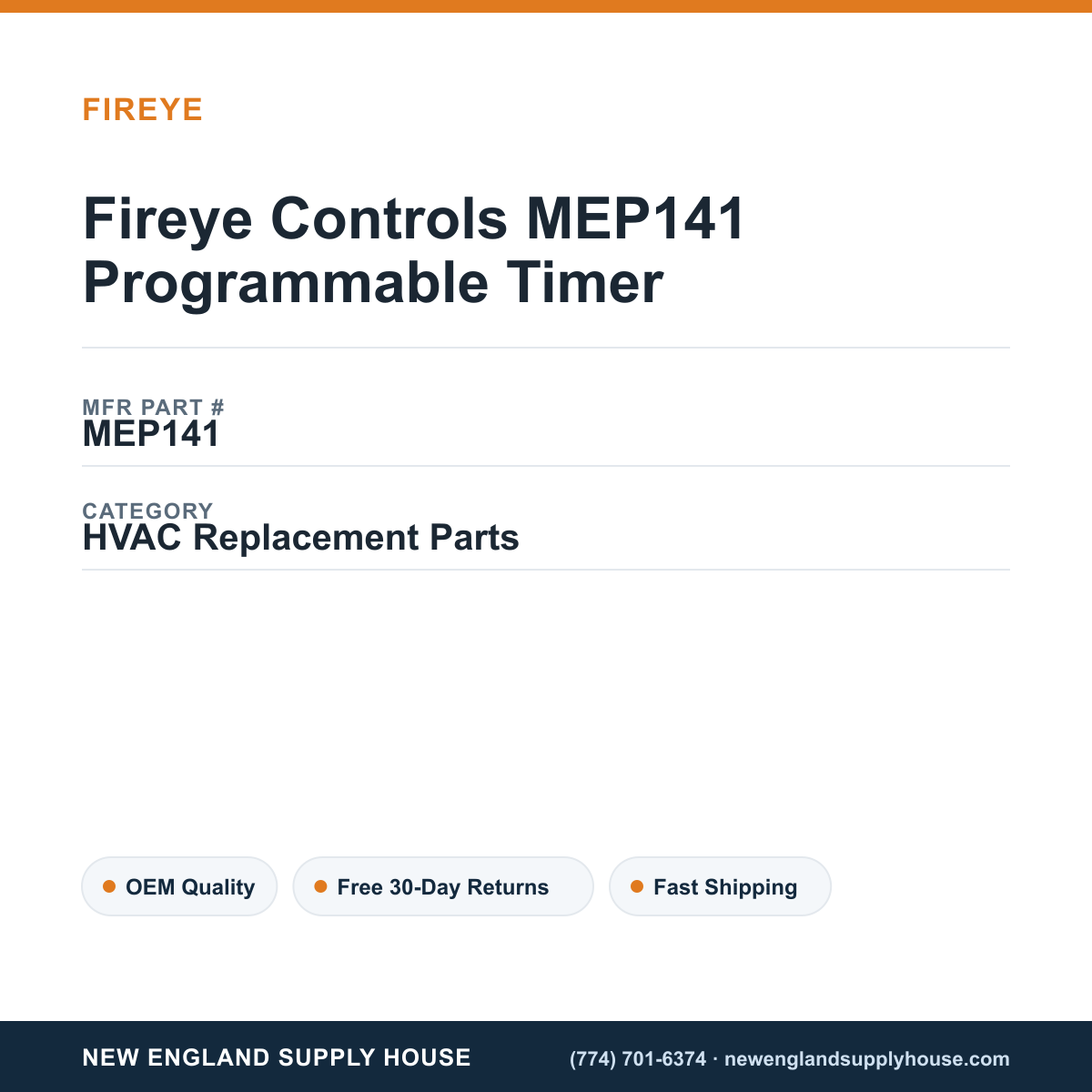 Fireye Controls MEP141 Programmable Timer — New England Supply House spec card [NESH-SPEC-CARD-V2]