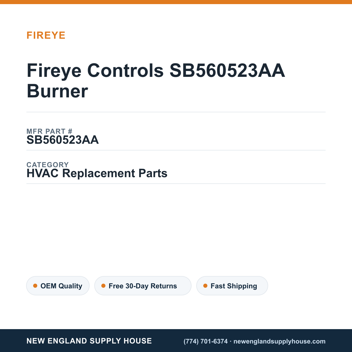 Fireye Controls SB560523AA Burner — New England Supply House spec card [NESH-SPEC-CARD-V2]