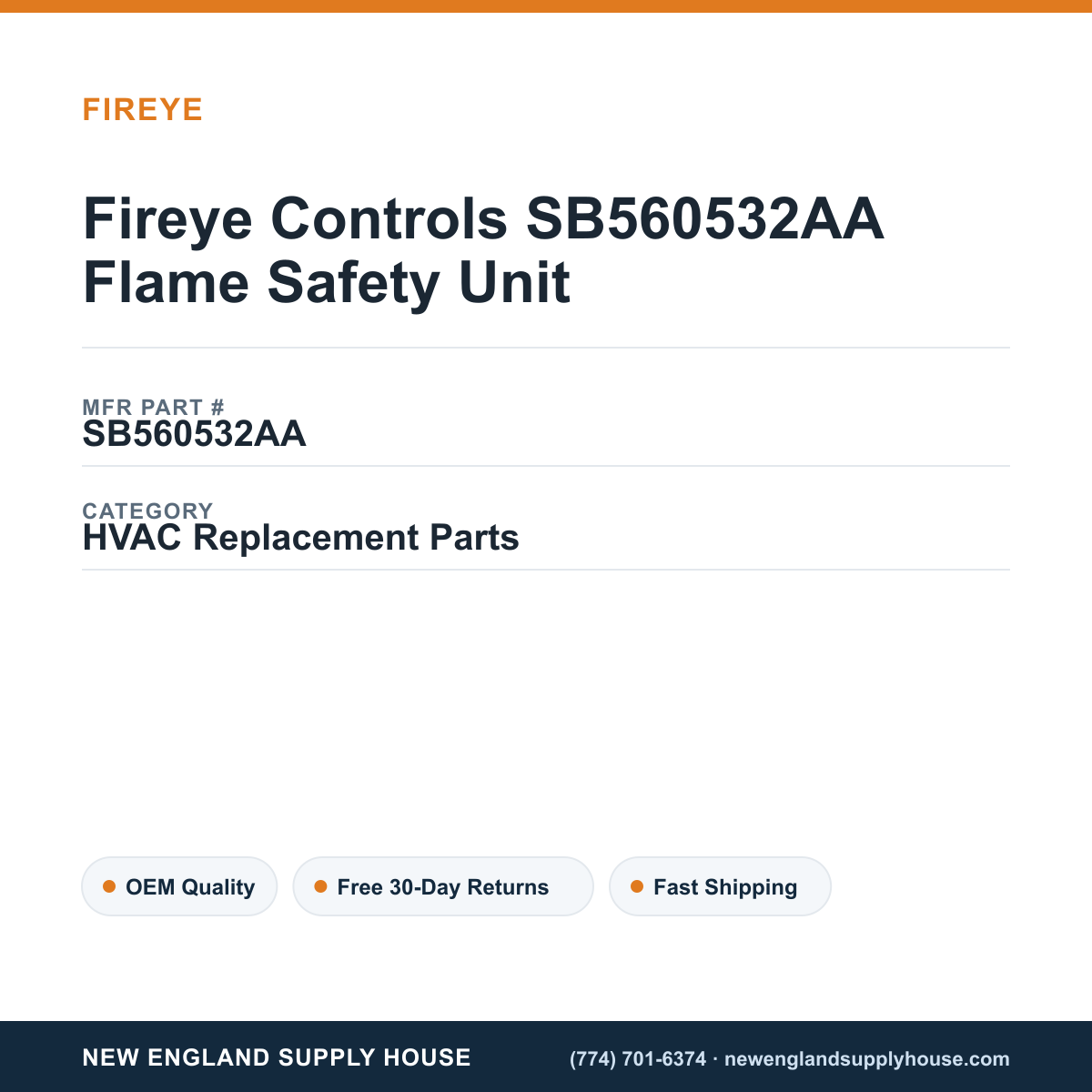 Fireye Controls SB560532AA Flame Safety Unit — New England Supply House spec card [NESH-SPEC-CARD-V2]