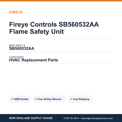 Fireye Controls SB560532AA Flame Safety Unit — New England Supply House spec card [NESH-SPEC-CARD-V2]