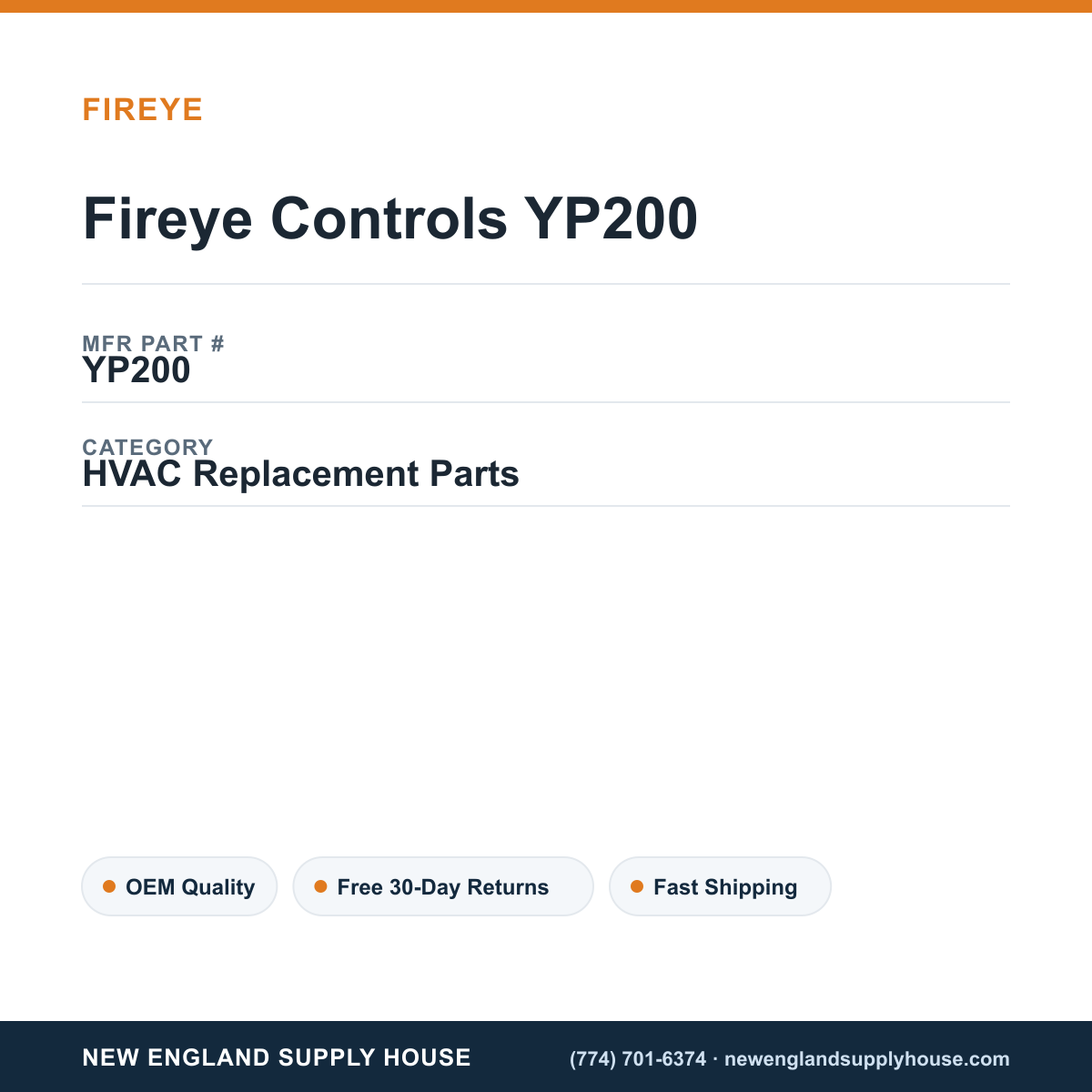 Fireye Controls YP200 — New England Supply House spec card [NESH-SPEC-CARD-V2]