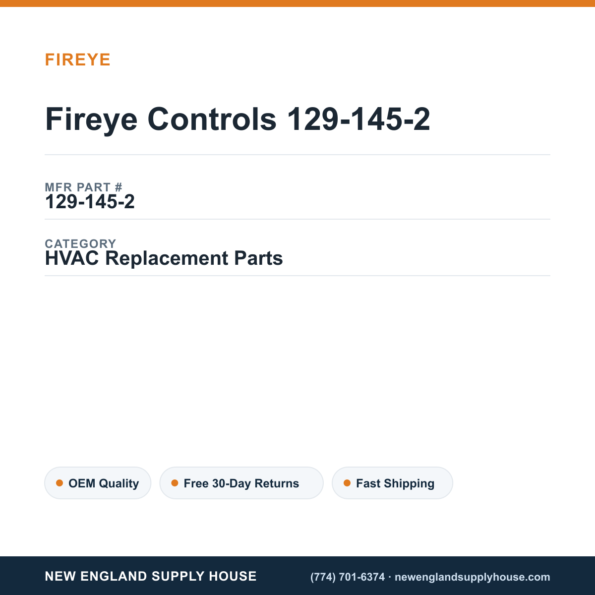 Fireye Controls 129-145-2 — New England Supply House spec card [NESH-SPEC-CARD-V2]