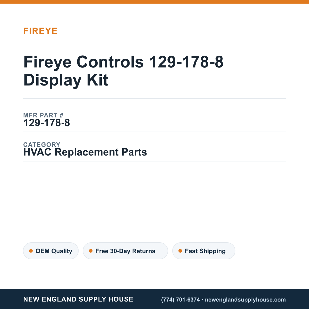 Fireye Controls 129-178-8 Display Kit — New England Supply House spec card [NESH-SPEC-CARD-V2]