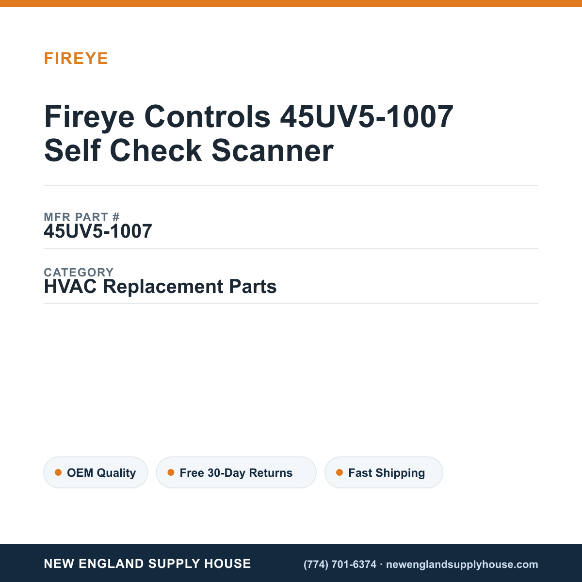 Fireye Controls 45UV5-1007 Self Check Scanner — New England Supply House spec card [NESH-SPEC-CARD-V2]