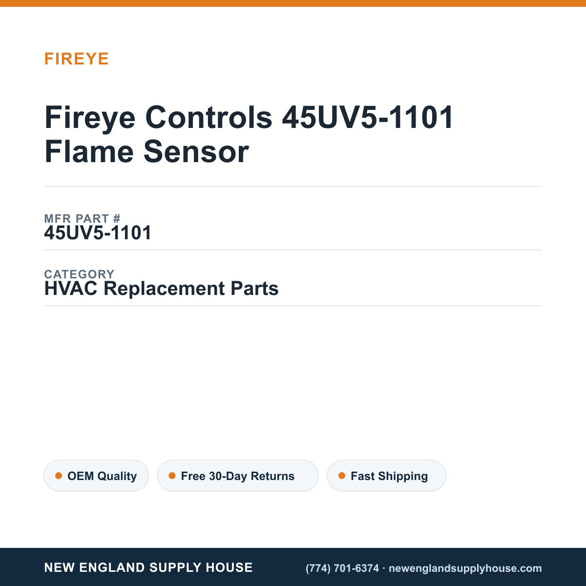 Fireye Controls 45UV5-1101 Flame Sensor — New England Supply House spec card [NESH-SPEC-CARD-V2]