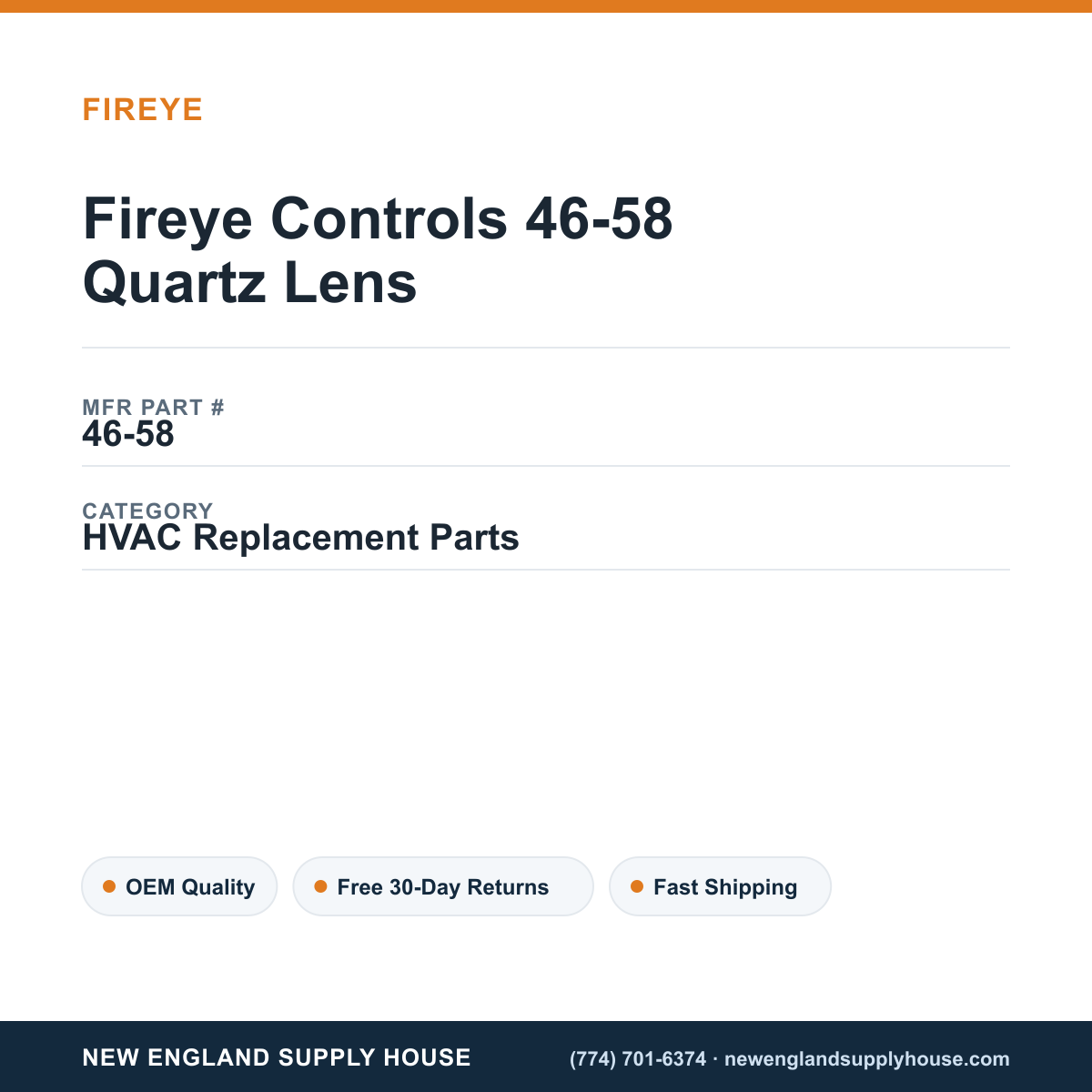 Fireye Controls 46-58 Quartz Lens — New England Supply House spec card [NESH-SPEC-CARD-V2]